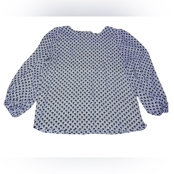 Loft Women’s Blue/White Floral Long Sleeve Pullover Blouse Size L Balloon Sleeve - Picture 1 of 8